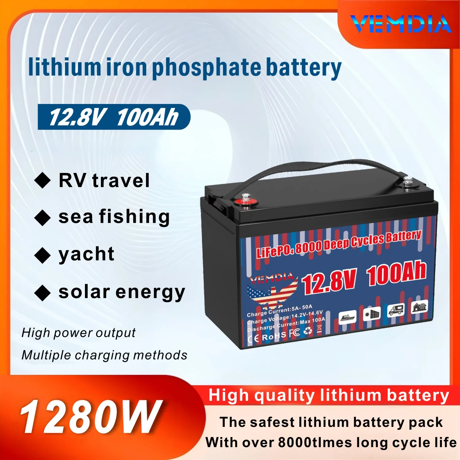 Vemdia 12V 100AH Li…