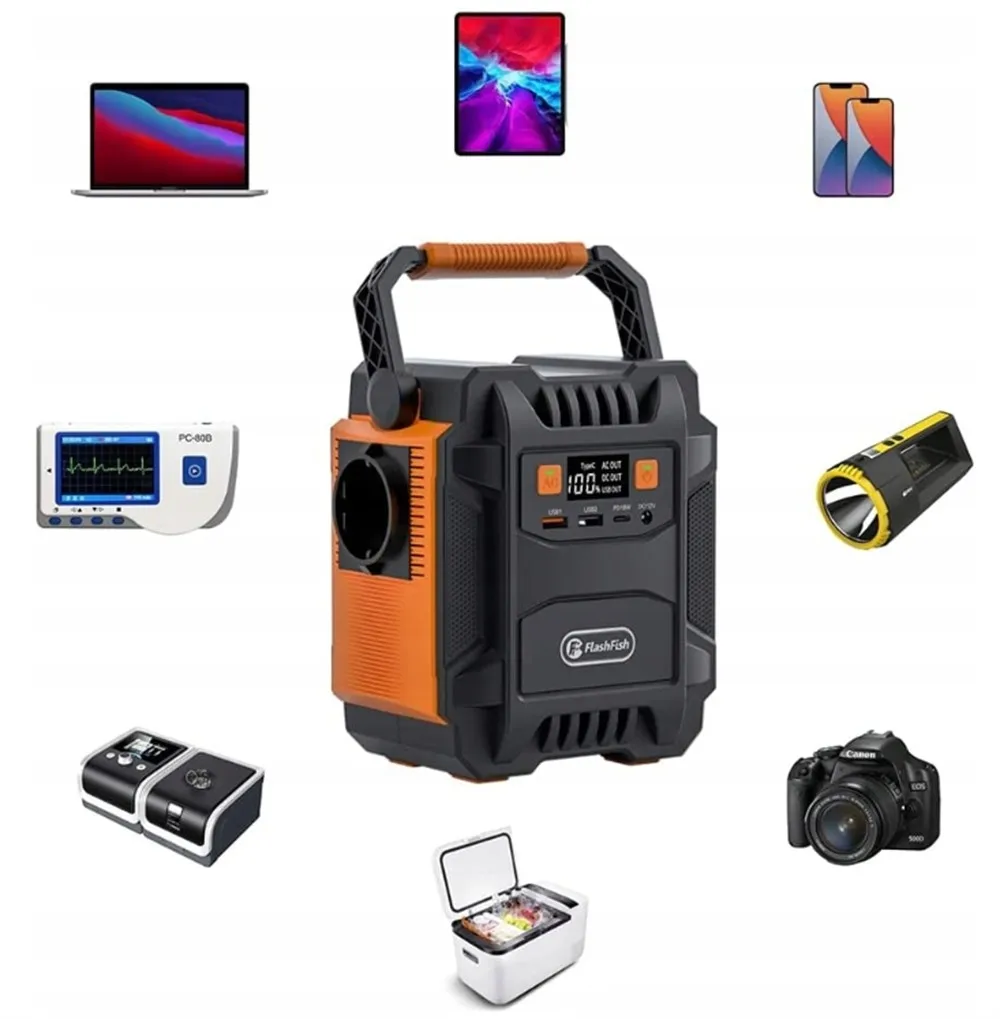 Tragbare Powerstation 172,8Wh 200W 230V Solargenerator 400W Spitzenleistung 230V AC-Steckdosen Powerbank mit LED Tragbare Stromversorgung für Camping, Outdoor und Notfälle