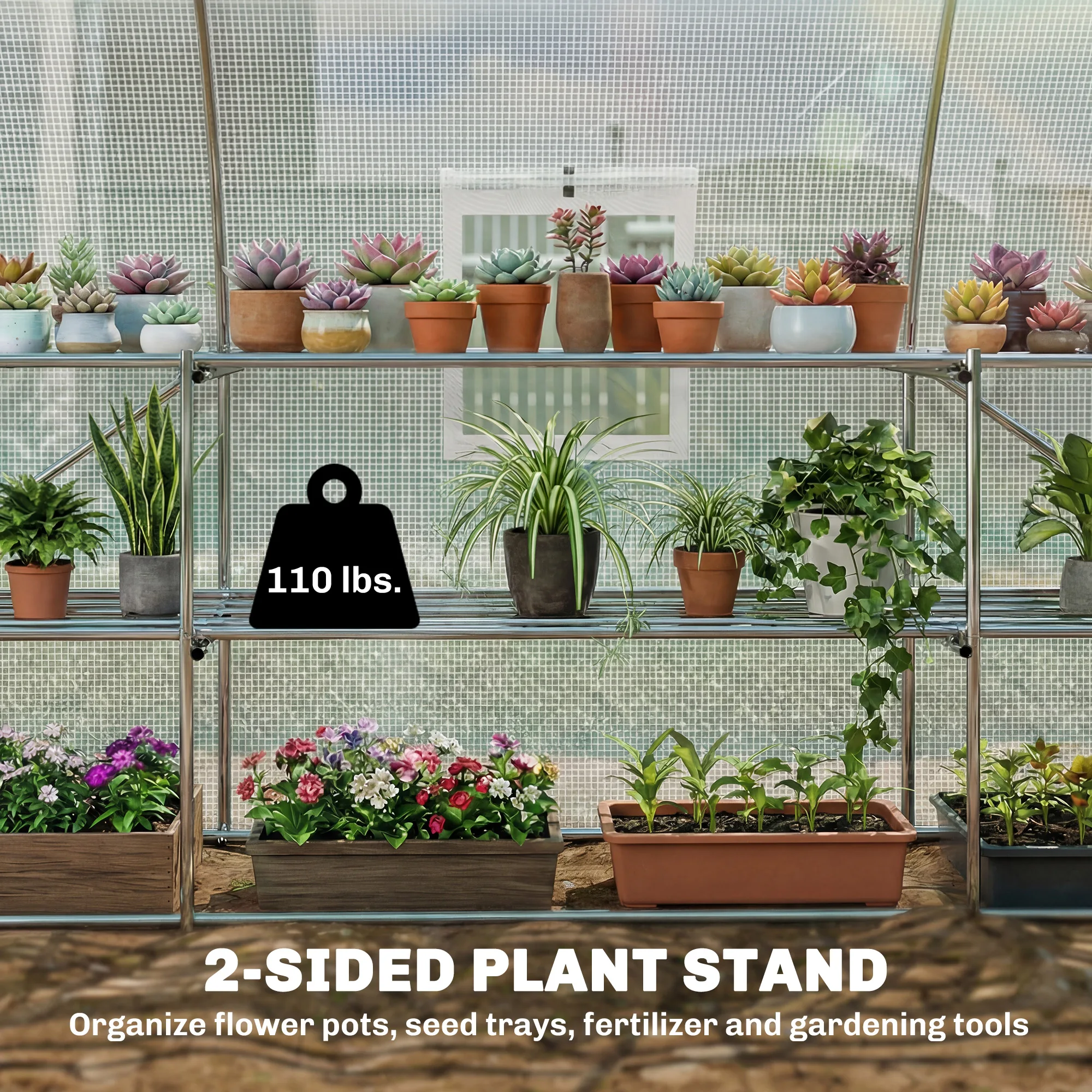 Portable Hoop House Walk‑in Tunnel Greenhouse with Multiple Shelves Outdoor Plant Growing Greenhouse for Home Garden Use