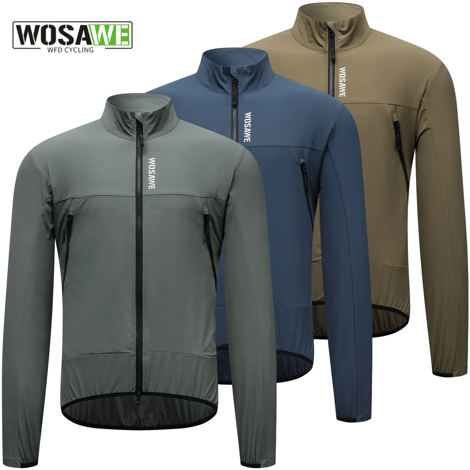 WOSAWE Men's Cycling Jacket Lightweight Bike Windbreaker Bicycle Jackets with Pockets Quick-dry Reflective Strips MTB Clothing