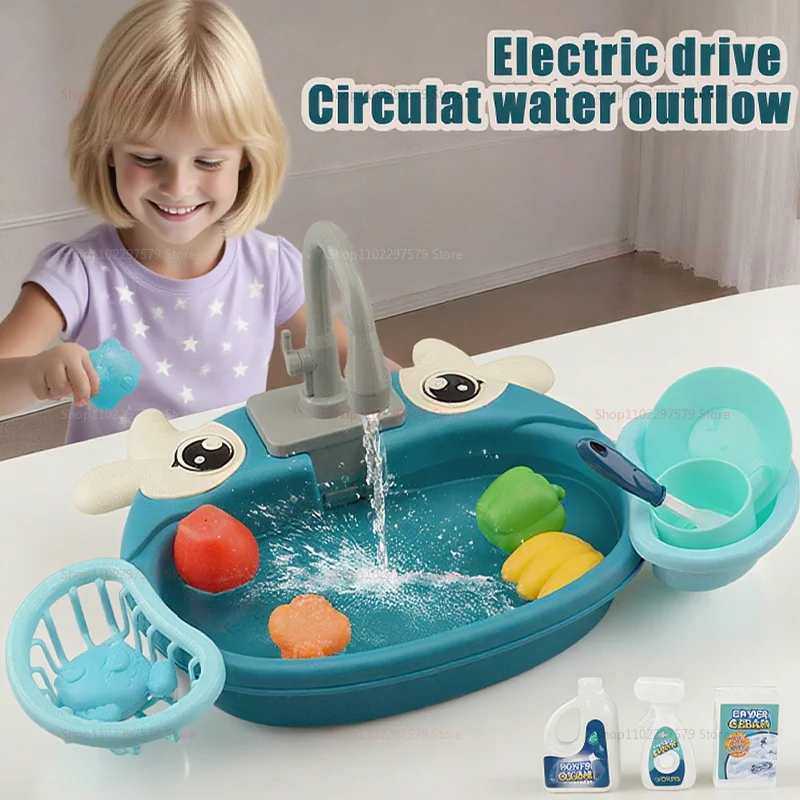 Set da cucina per bambini, lavandino simulato per lavastoviglie, lavabo con acqua circolante elettrica, giocattoli per ragazzi e ragazze, giochi di ruolo