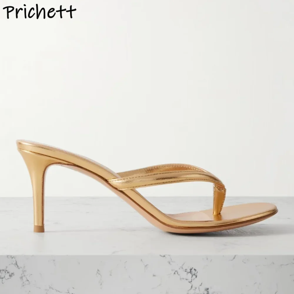Picture 4: Gold Thin Heel Flip Flops Slippers Round Toe Leisure Slingback Slip On Solid Shoes Women's Summer Concise Fashion Stiletto Shoes