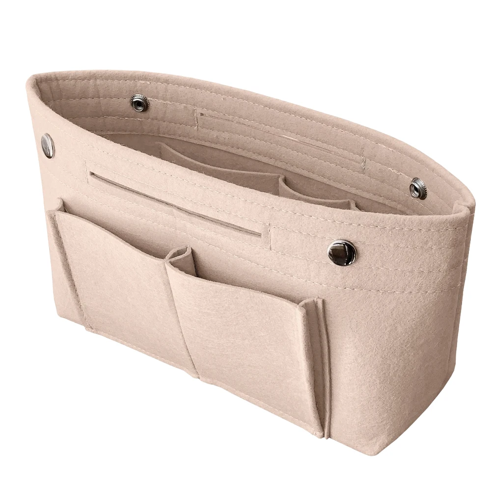 

1pc Storage Bag Organizer Large Capacity Compact Beige Pouch Handbag Inner Insert Travel Accessories Felt Storage