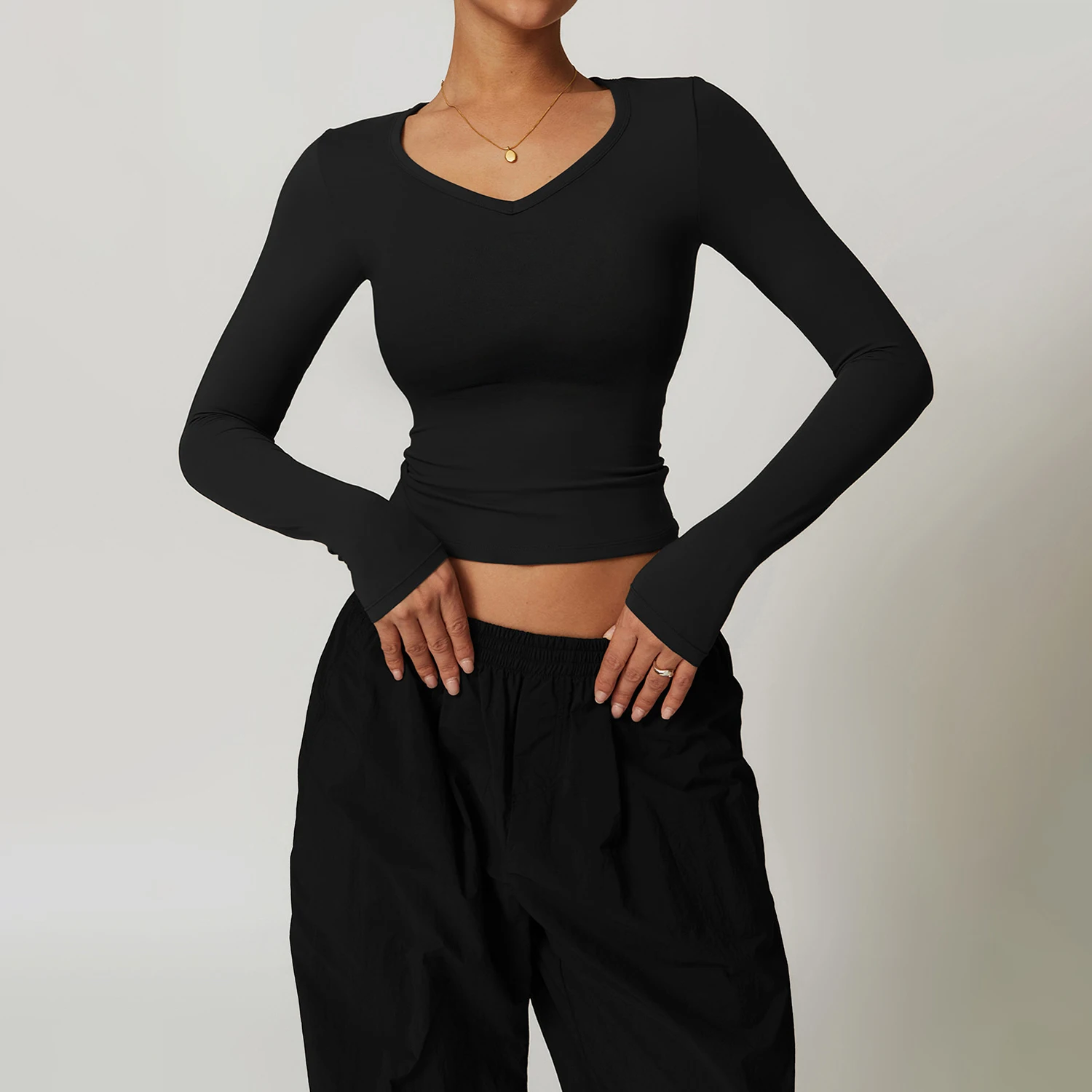 Quick Dry Brushed Tight Yoga Long Sleeve Workout Tops for Women Running Fitness Breathable Top Slim Long Sleeve Athletic T-Shirt image 4