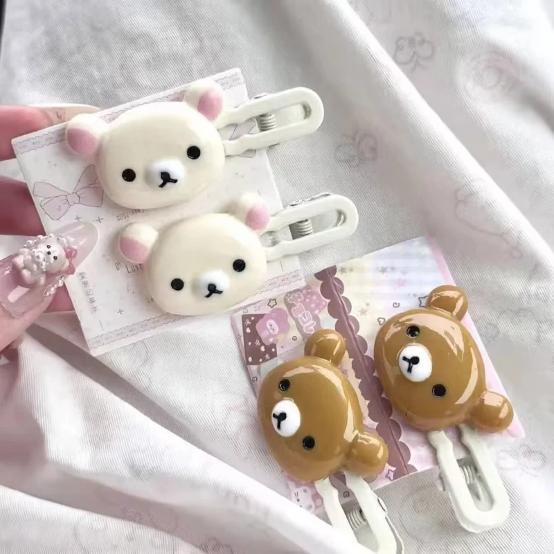2pcs/set Rilakkuma Hair Clips for Girls Kawaii Relax Bear Hairpin Women Bangs Bobby Pin Duckbill Clip Hairs Ornaments Gift