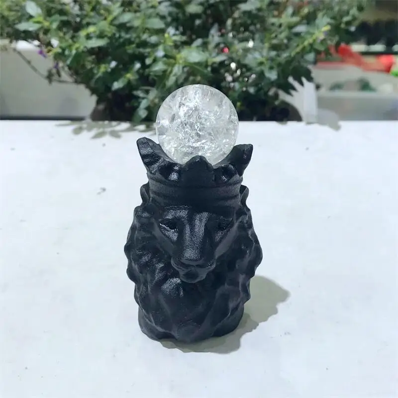 Natural Black Obsidian Lion Head Carving Crafts, Polished Animal Figurine, Home Ornament, DIY Gift, 1Pc