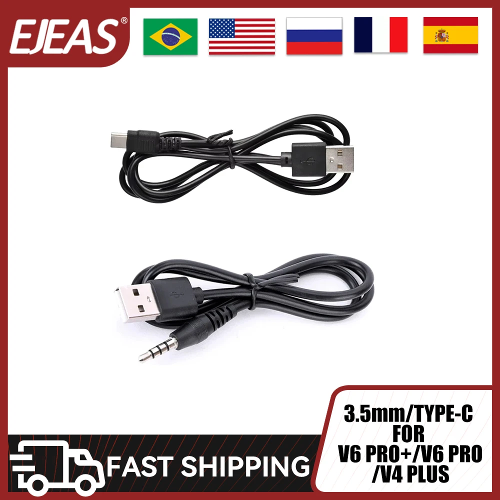 EJEAS USB Data Charging Cable 3.5mm/Type-C Jack Motorcycle Helmet Intercom Accessories for Vnetphone V6 PRO/V4 Plus/FBIM/V4C/V6C