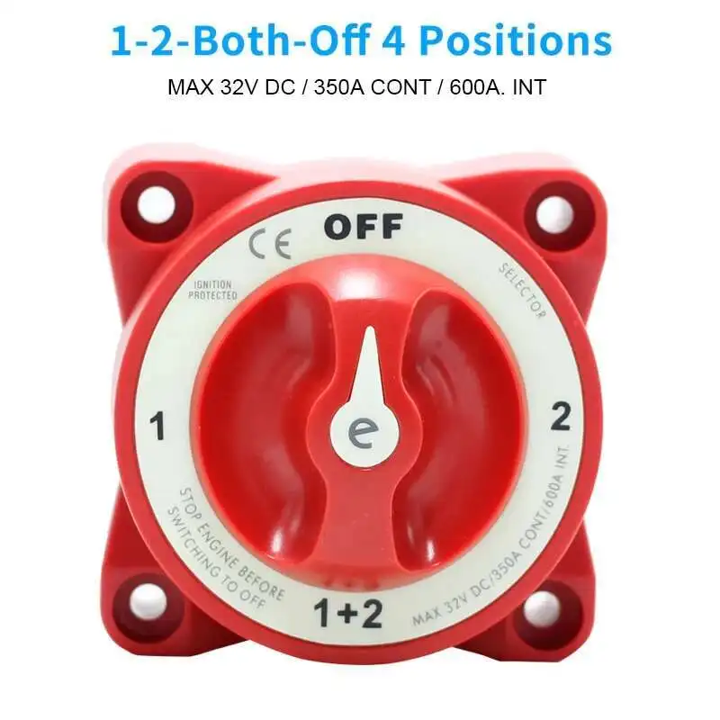 9001E Battery Red With On OFF 4 Position Cut Out Waterproof Ignition Protected For Marine Boat RV 32V 350A Switch