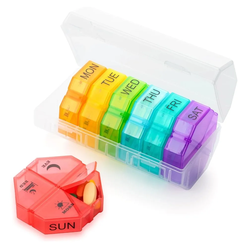

Portable Travel Weekly Pill Organizer Box Case 4 Times A Day 28 Extra Large Compartments Organizer Container for Vitamin Fishoil