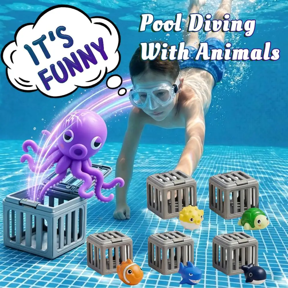 NOVO Brinquedo de Mergulho para Piscina Infantil com Caixa de Peixes, Animais Flutuantes, Jogo de Mergulho Aquático para Meninos e Meninas, Diversão ao Ar Livre, Presente para Festa na Praia