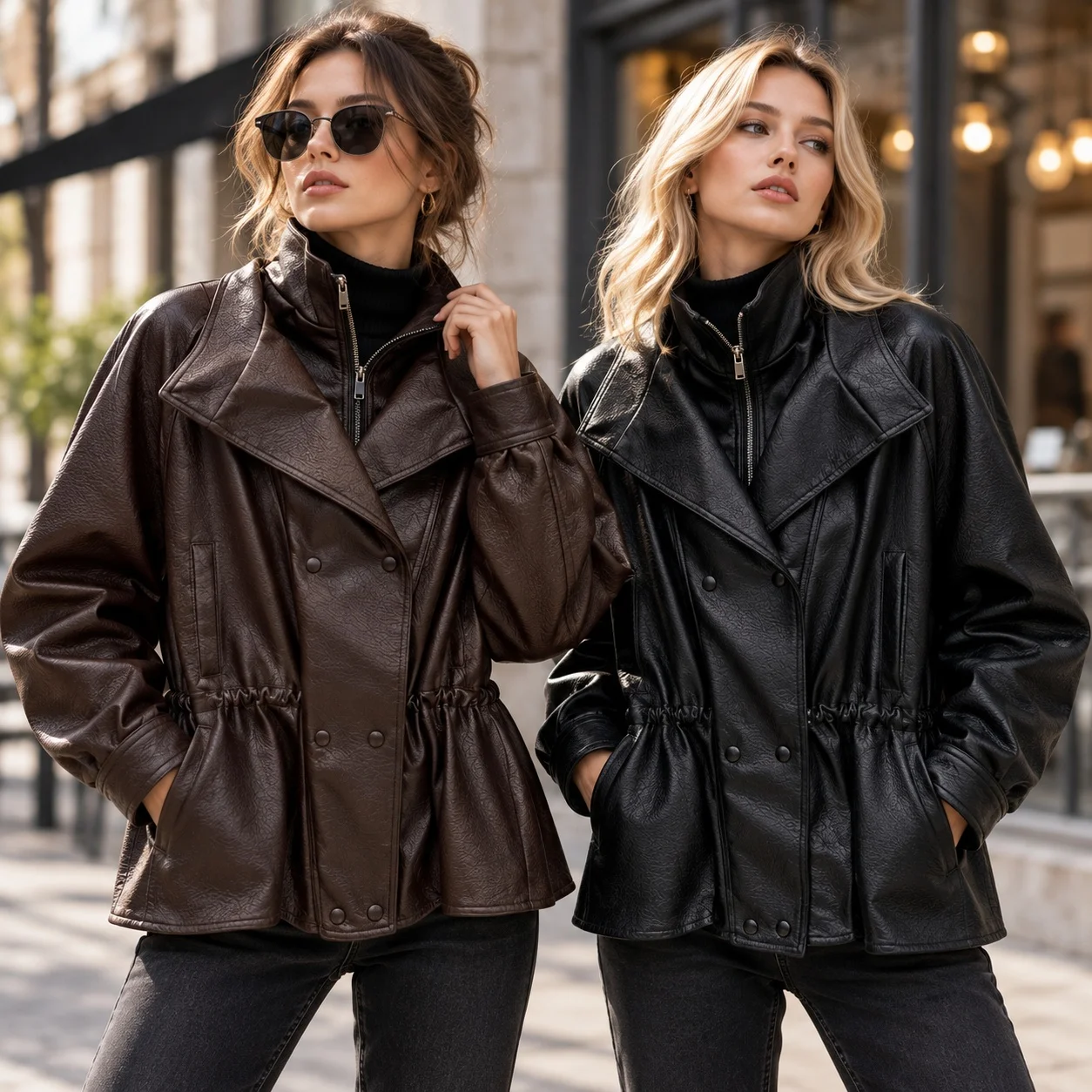Loose Fit No Hood Top Short Length Commuter Style with 3D Pattern Spring Notched Lapel Wrinkle Finish Long Sleeve Women Jacket