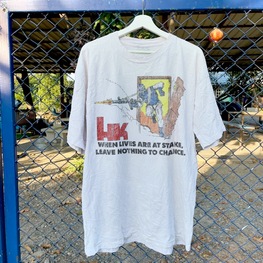 1999 Hk 'Heckler & Koch' Ultra Rare Washed White T-Shirt Summer Cotton Print Casual Sports Short Sleeve  Streetwear