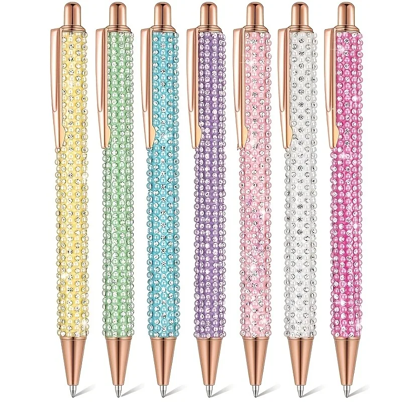 6-teiliges Kristall-Strass-Stiftset, 2 Metallstifte + 4 schwarze Ersatzminen, 1,0 mm, süßes Geschenk für Frauen, Büro, täglicher Gebrauch – Detail 1