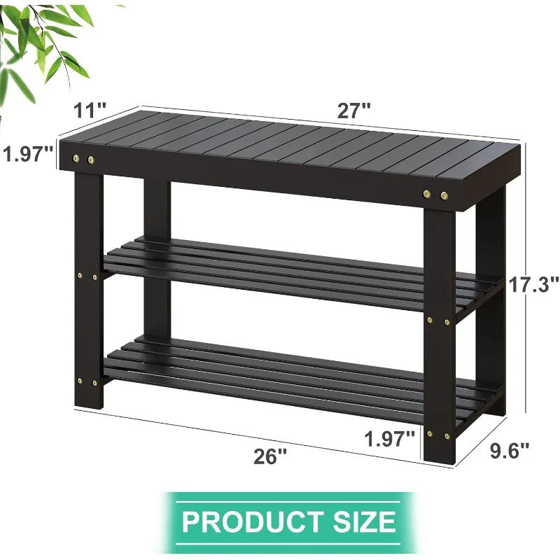 Bamboo Shoe Rack Bench, 3 Tier Sturdy Shoe Bench, Storage Shoe Organizer, Holds up to 330lbs