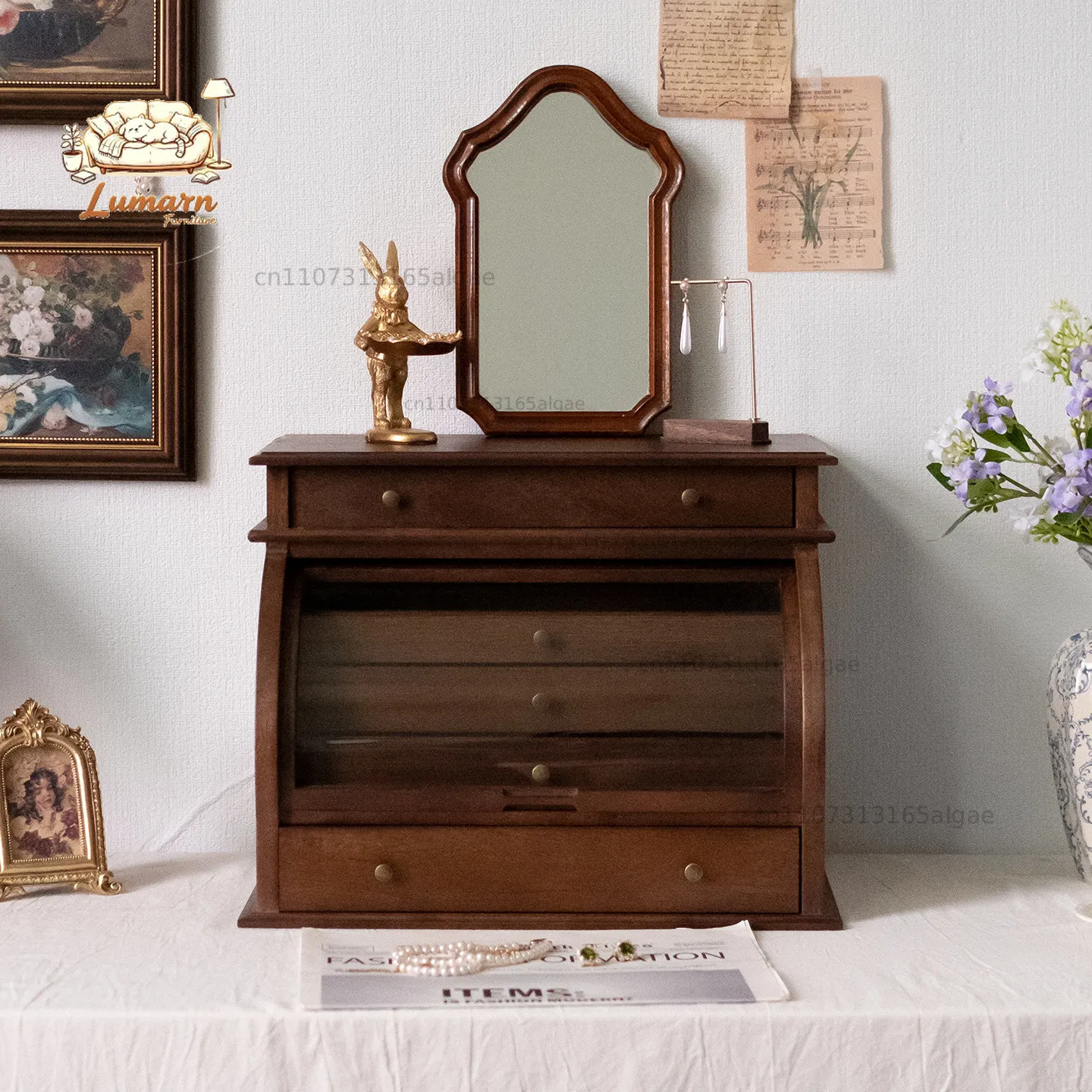 Wensen Home Furnishing Ancient Treasure Box Walnut Jewelry Storage Box Hand Account Multi-layer Drawer Desktop