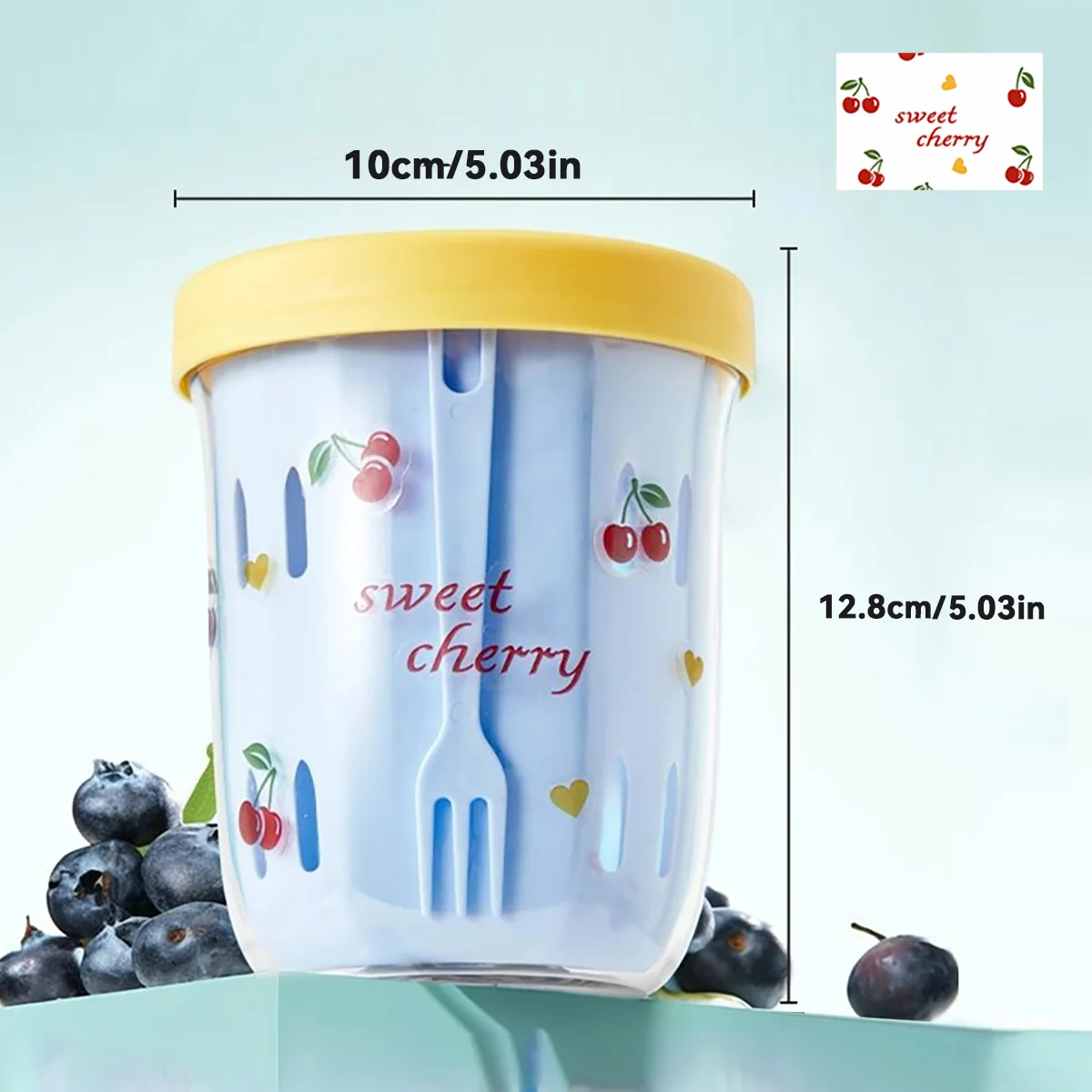 WORTHBUY Dubbelwandige Saladebeker Draagbare Lekvrije Havercontainer Met Vork & Handvat Afvoer Fruitbeker Leuke Ontbijtbeker voor Student
