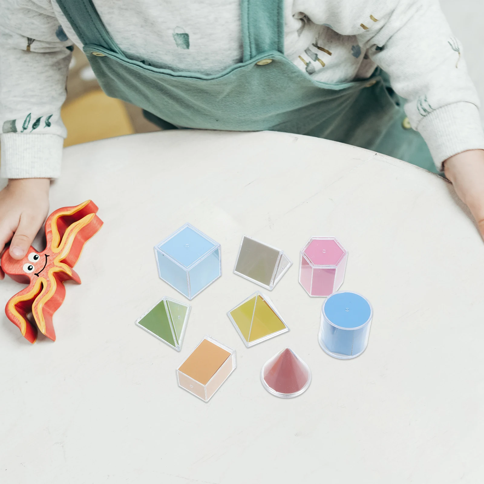 8pcs Geometrical Tools Transparent 3D Shapes Detachable Learning Aids Math Toys Geometry Manipulatives Plastic Solids