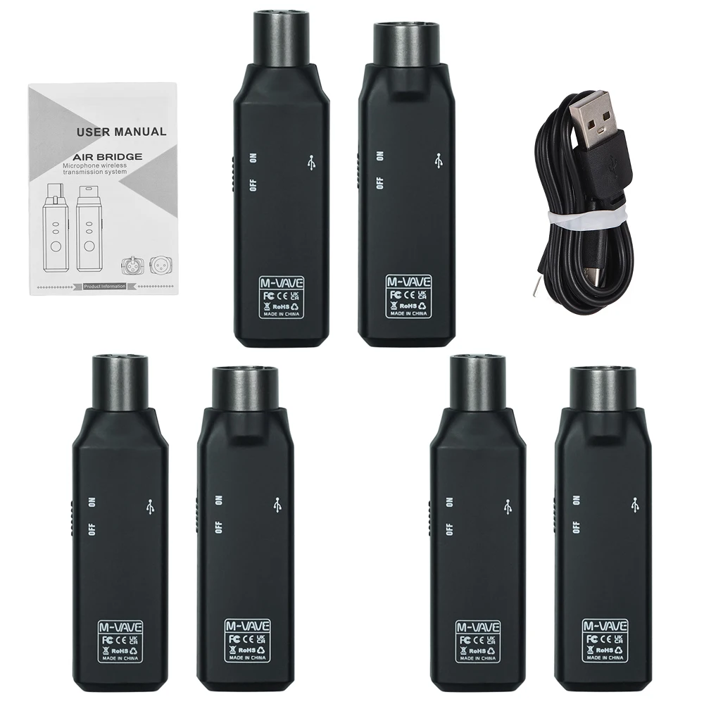 

3 Set M-VAVE WP-7 Wireless Microphone System 2.4GHz 6 Channels XLR Mic Adapter Wireless Dynamic Microphone Transmitter Receiver