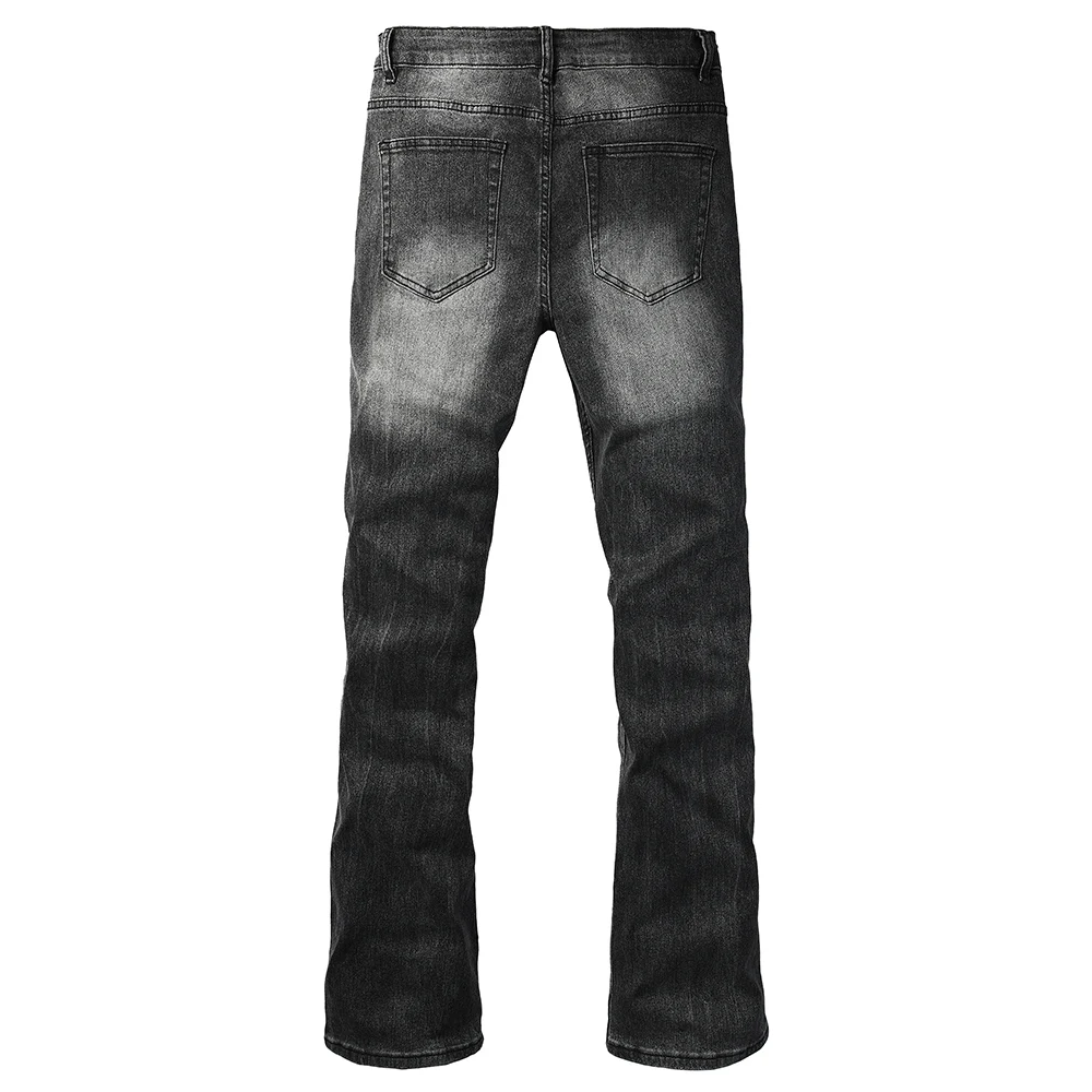 ผู้ชาย Boot Cut Denim กางเกงยีนส์สีเทาสีดํากางเกงผ้าฝ้ายคุณภาพสูง Classic Slim ยืดกางเกง Flared