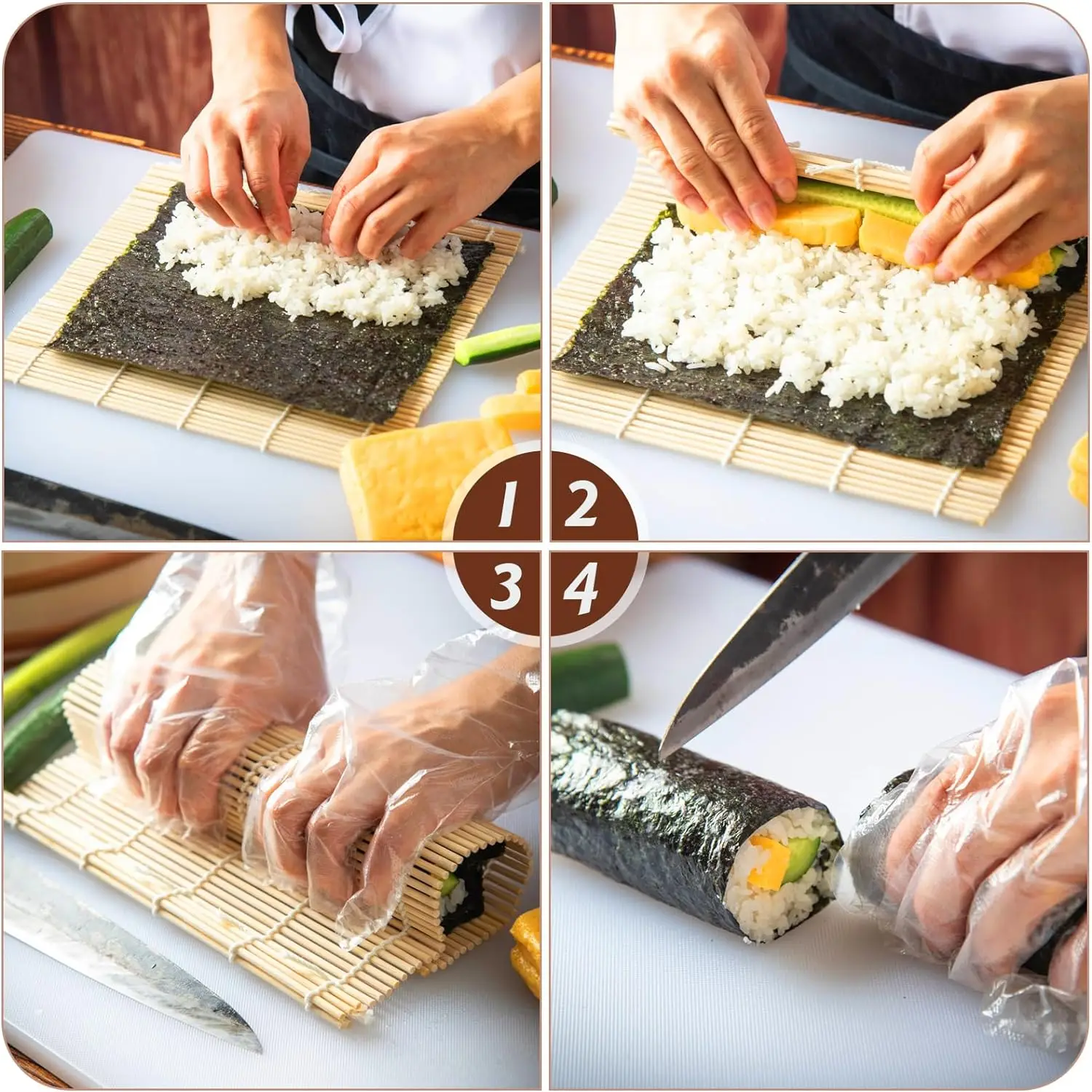 3Pcs Bamboo Sushi Rolling Mat Premium Sushi Mat Natural Bamboo Roll Placemat DIY Sushi Roller Mold Maker Helper for Beginner