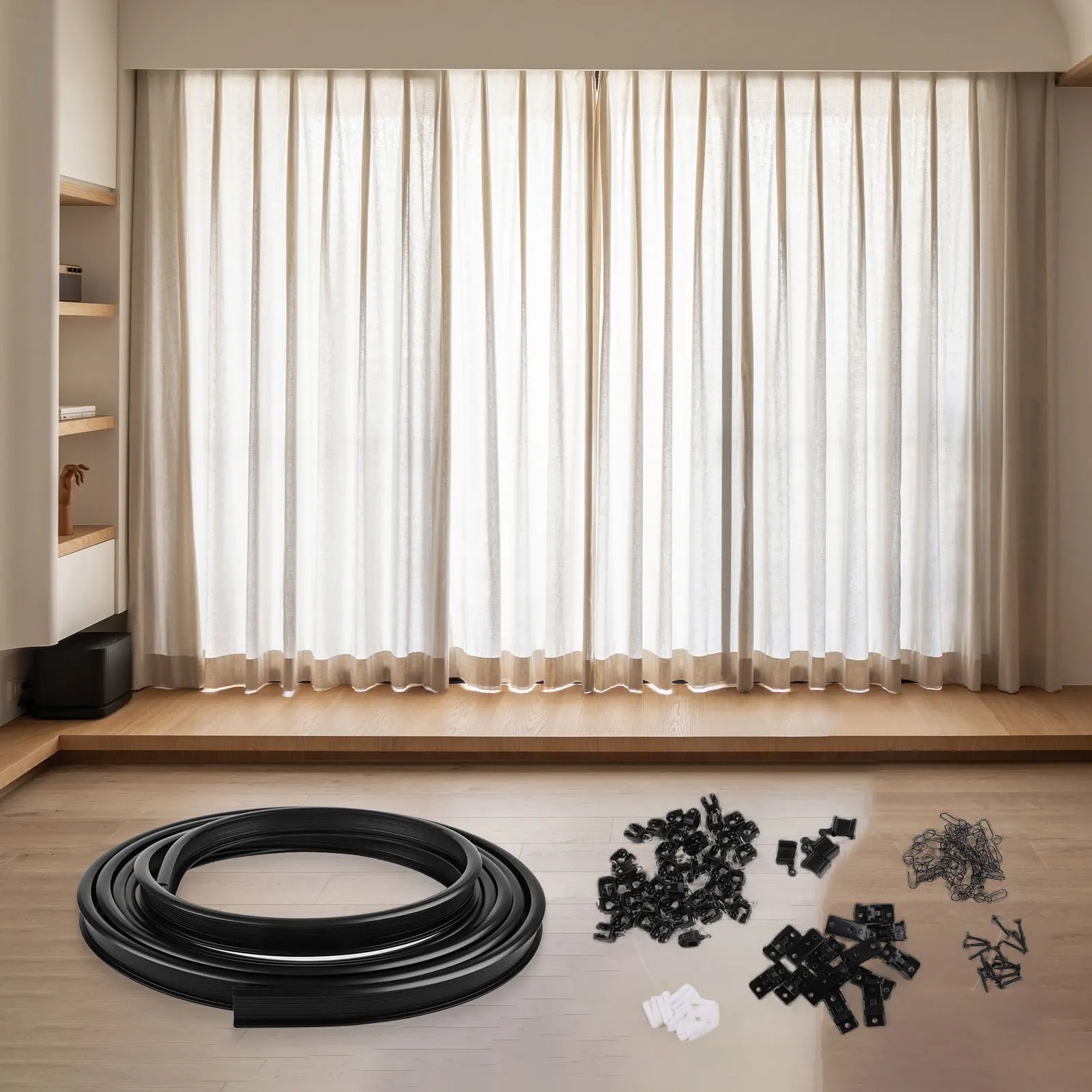 5 Meter Curtain Track with Hook Pulley and Complete Installation Kit for Professional and DIY Window Treatment Projects