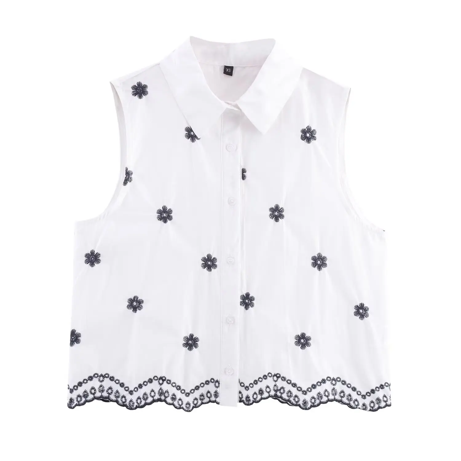 

WMXZ Summer Casual Embroidered Hollow out Collared Svel irt Women's Faionable Versatile No Sve Top