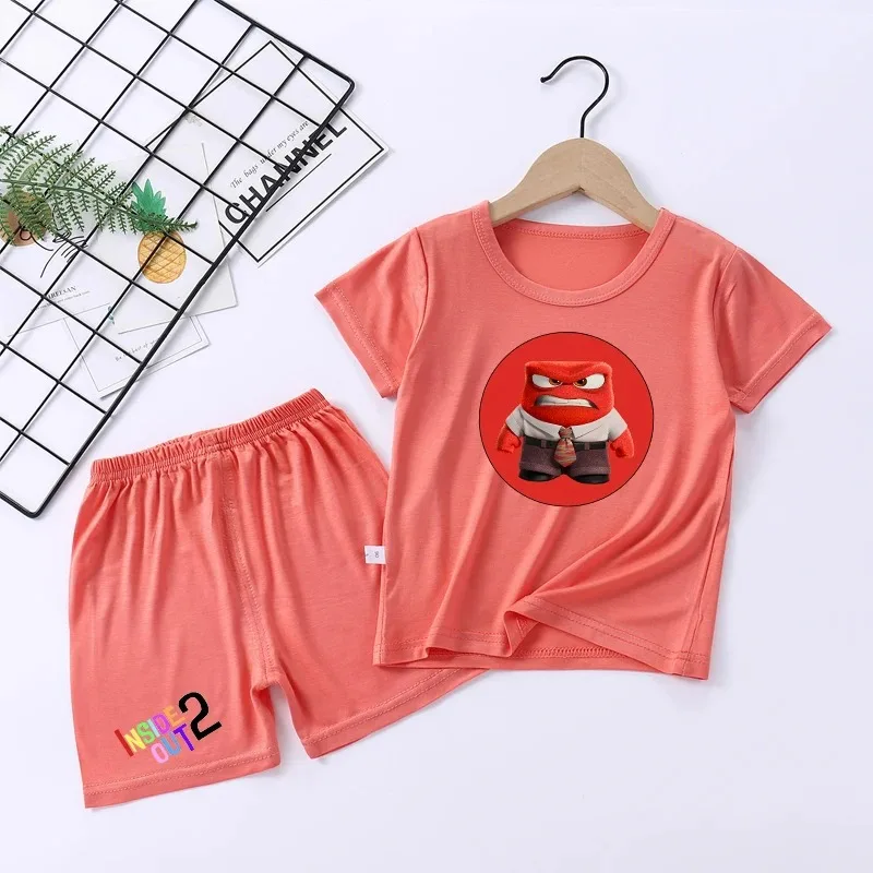 Disney Inside Out 2 Modal Short Sleeve Children Cartoon 2pcs Pajamas Suit Joy Sadness Anger Disgust Anime Baby Home Clothes