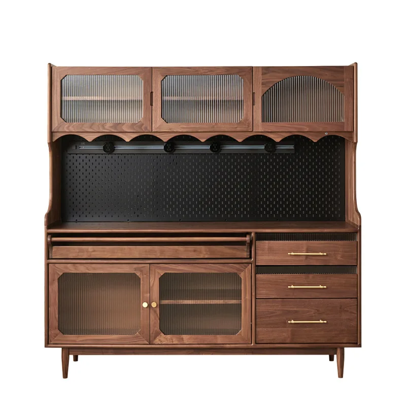 Black walnut dining side cabinet, solid wood against the wall, integrated tea, wine cabinet, hole board, log side coffee cabinet