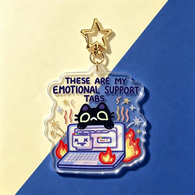 Emotional Support Tabs Cat Acrylic Keychain Funny Internet Browser Meme Bag Charm Computer Stress Void Kitty Pendant Gift