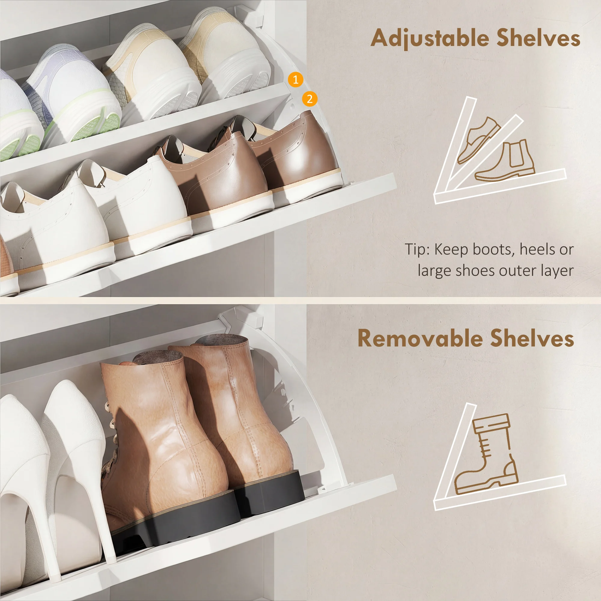 HOMCOM 18-Shoe Storage Cabinet 6 Shelves 3 Drawers Tabletop 4 Legs Modern White