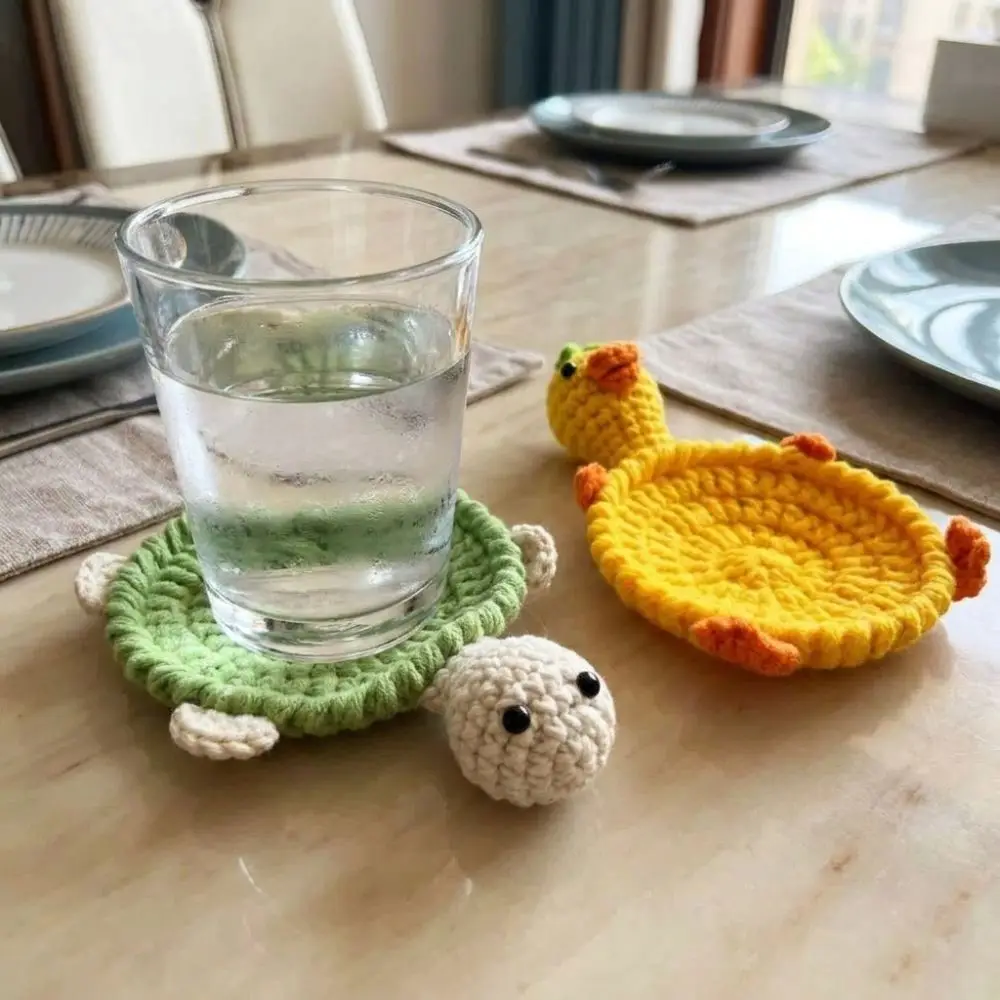 Funny Crochet Turtle Coaster Hand Woven Heat Resistant Animal Drink Coaster Non-Slip Relieve Stress Insulation Pad