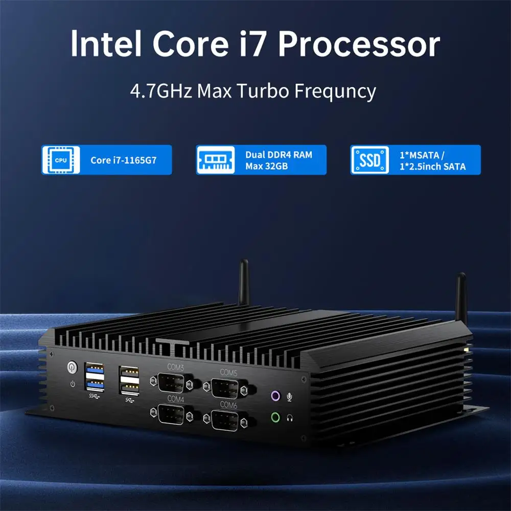 MSECORE MK800 Intel core i7-1165G7 Mini PC sin ventilador windows 10 ordenador Industrial ordenador de oficina PC portátil Dual Lan COM Wifi