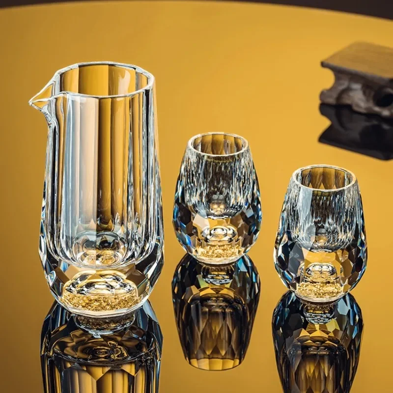 Crystal Diamond Cut Face Baijiu Cup Set Household Glass Wine Dispenser One Cup Gift Box  Premium Light Luxury Wine Set