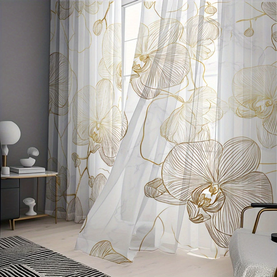 Digital Printing Sheer Curtain, Watercolor Cactus Desert Sunset Pattern, Southwest Boho Warm Orange Terra Cotta Decor
