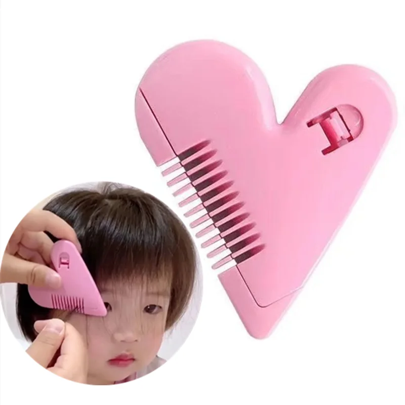 Cute Bangs Trimming Artifact Children\'s Trimmer Peach Heart Double-sided Hair Brush DIY Women Hair Trimmer Fringe Cut Tool