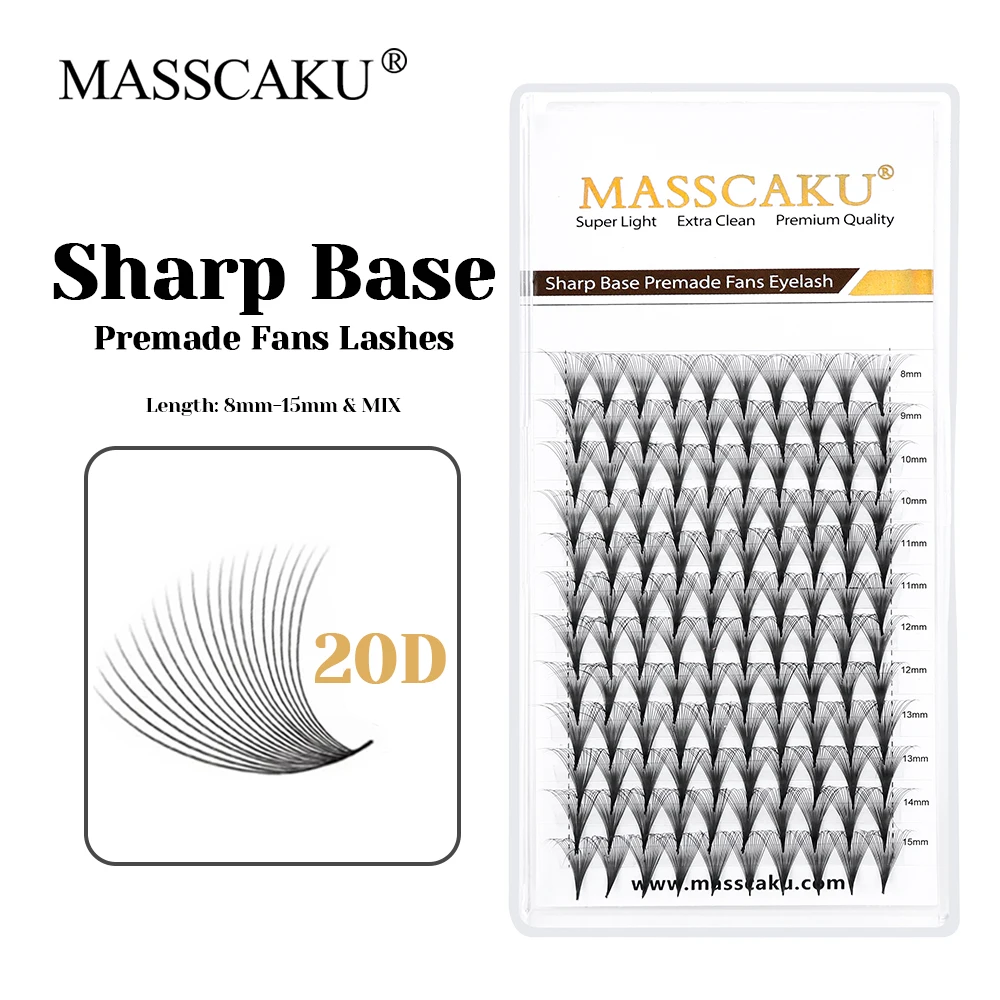 

MASSCAKU High Quality C/D Curl Long-lasting 8D Thin Pointy Sharp Base Eyelash Handmade Cashmere Narrow Stem Lashes Makeup Tools