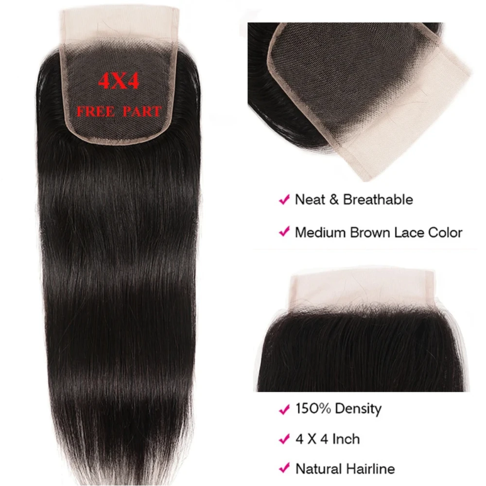 UNice 5x5 HD Lace Closure 26Inch Straight Human Hair Lace Closure 4x4 Transparent Lace Closure 1PC Free Part
