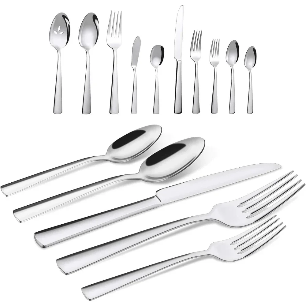 

65 Piece Silverware Flatware Cutlery Set, Stainless Steel Fork Spoon Knife Sets for 12, Dishwasher Safe, Flatware Sets