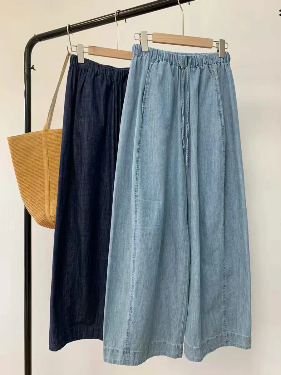 High Waist Wide Leg Jeans Women's Summer Thin Loose Fitting Straight Cut Trousers Vintage Nine Points Denim Pants plus Size