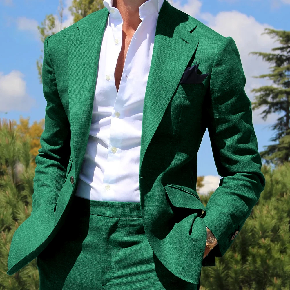 

Green Peak Lapel Men's Suits Fashion Handsome Single Button Tailor-Made Daily Formal Dinner Party Solid Color Male Outfits