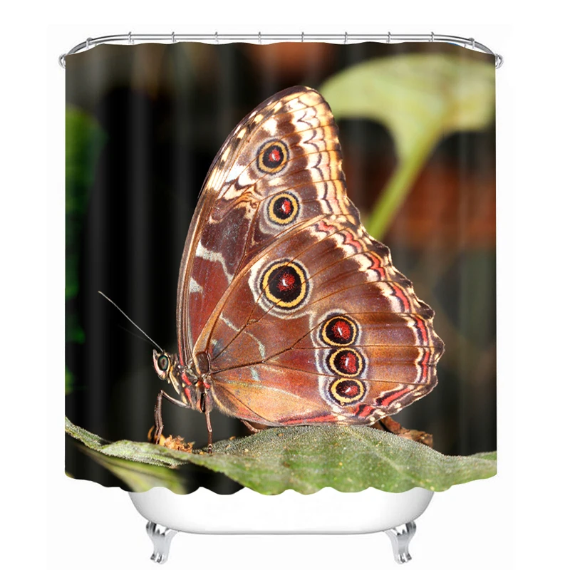 3D Butterfly close-up Shower Curtain View Pattern Bathroom Curtain Waterproof Mildew Proof Washable Bath Curtain Customizable