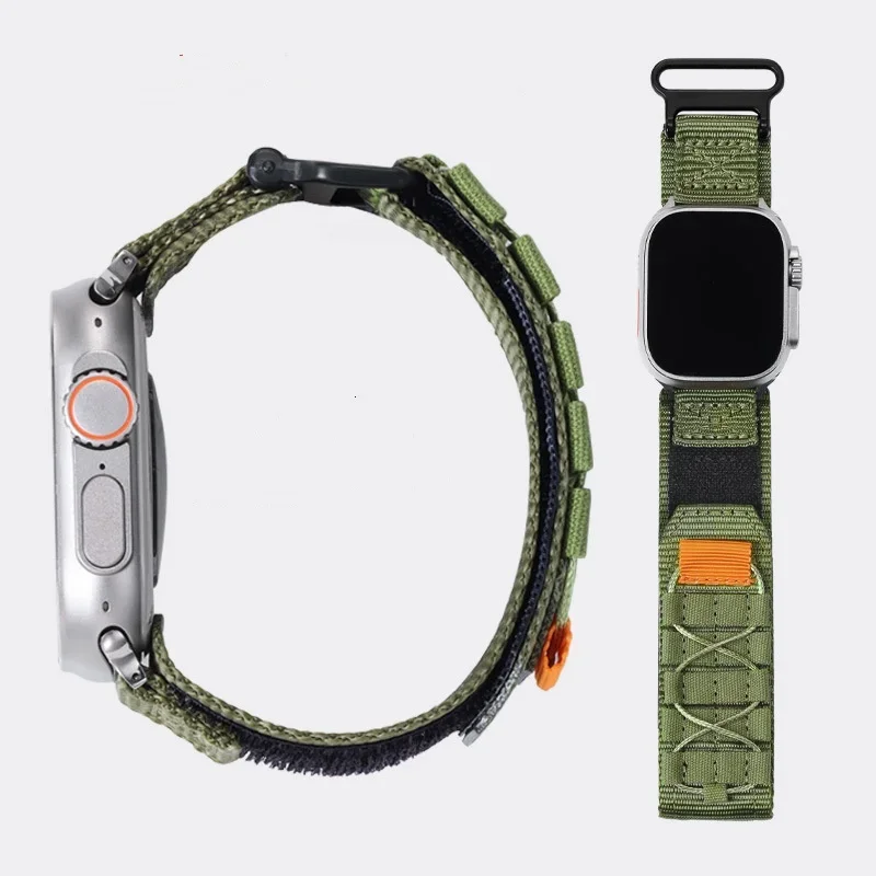 

Спортивный ремешок на запястье для Apple Watch Ultra 2 Series 9 8 7 6 SE 5 4 Нейлоновый ремешок в стиле милитари для iwatch 49 45 44 42 мм 40 41 38 мм