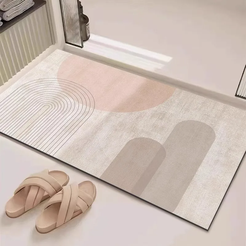 Minimalistischer, hellfarbener, geometrischer Teppich, Diatomeenerde-Bodenmatte, rutschfeste Matte für Bad, Toilette, Balkon
