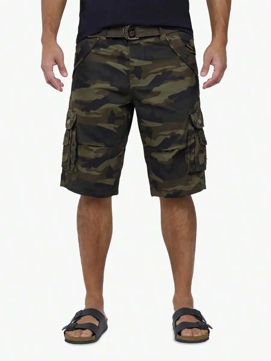 

Mens Camouflage Cargo Shorts With Belt And Snap Pockets