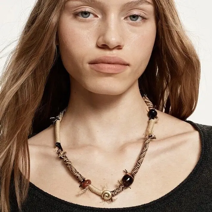 Withered Natural Stone Woven Necklace, Women's Retro Temperament, Personalized Collarbone Chain Necklaces For Women