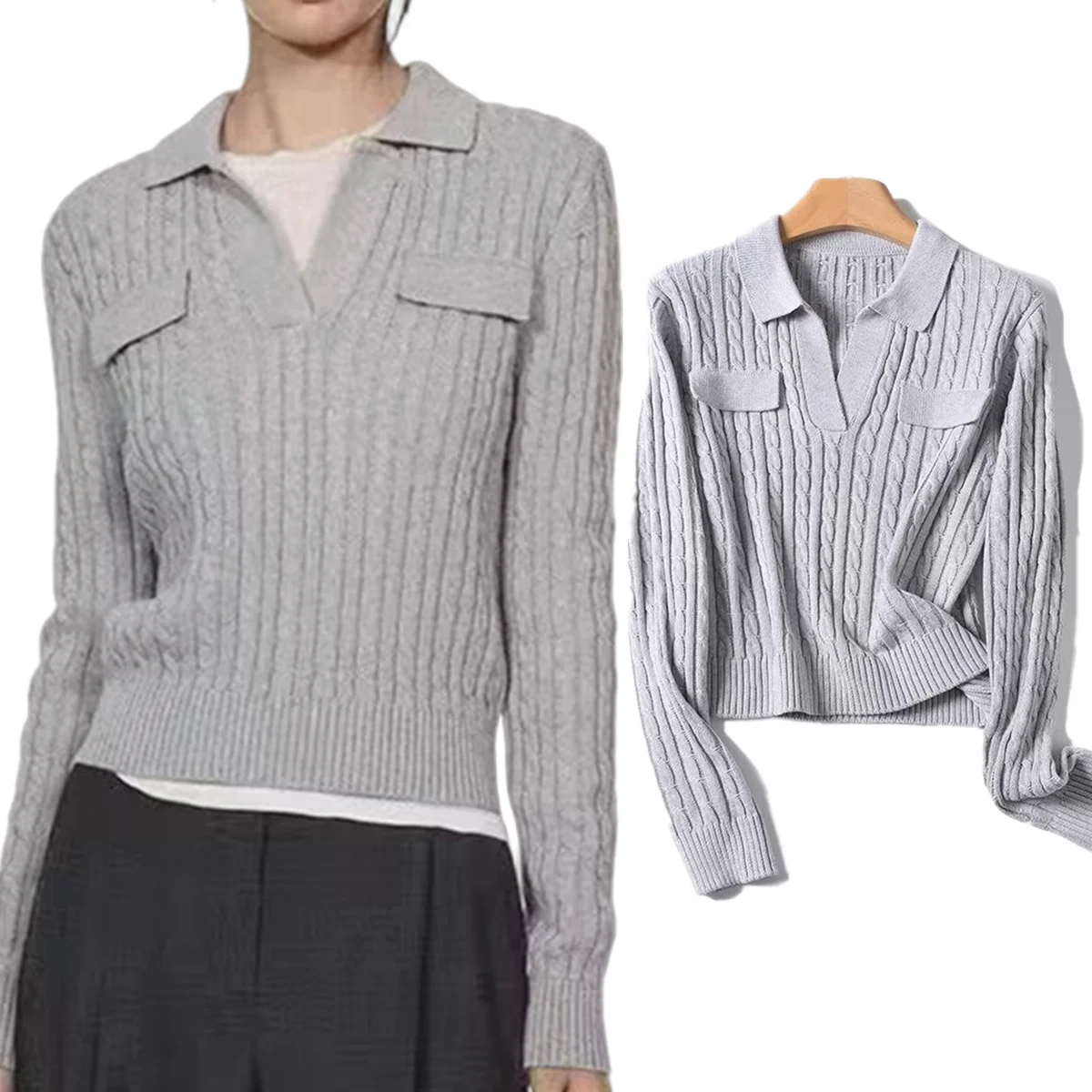 

Maxdutti Autumn Winter Women's Sweater Knitwear Woman clothingTops Nordic Minimalist Gray Sweater Pullover For Women