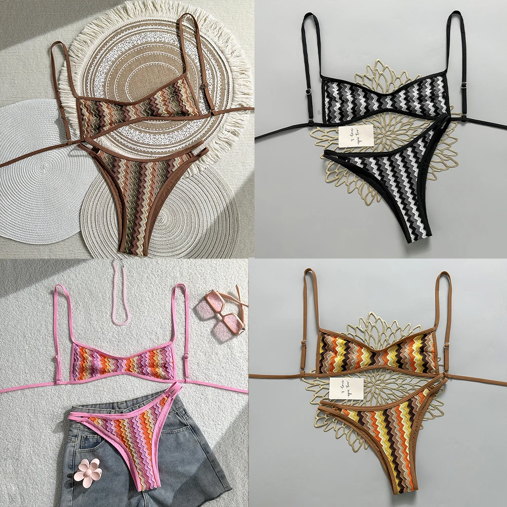 

Retro European American Style Women's Bikini Crochet Beach Vacation Bohemian Style Bikini Split Sexy Girls Lace Up Swimsuit