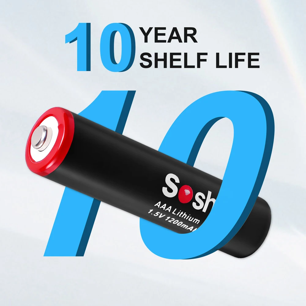 Soshine 1.5 Volt 1200mAh Batteries AAA 1.5V Lithium Battery Non-Rechargeable Battery for Flashlights Electronic Doorbell Toys