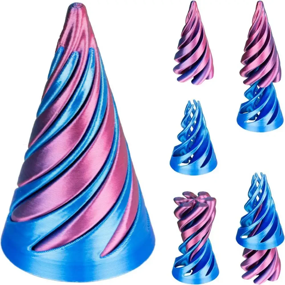 Pyramid Helix Screw Fidget Toy 3D Printed Spiral Cone Decompression Decorative Ornaments Impossible Passthrough Sculpture