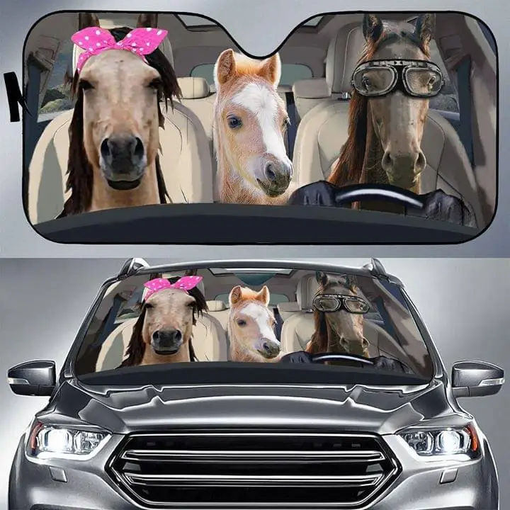 

Funny Family Horses Driver In The Car Car Sun Shade